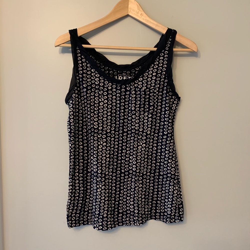 Loft Navy Blue & White Circle Sleeveless Shirt